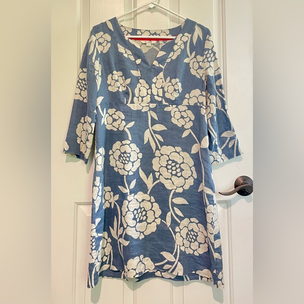 Boden Blue and White Floral Linen Dress